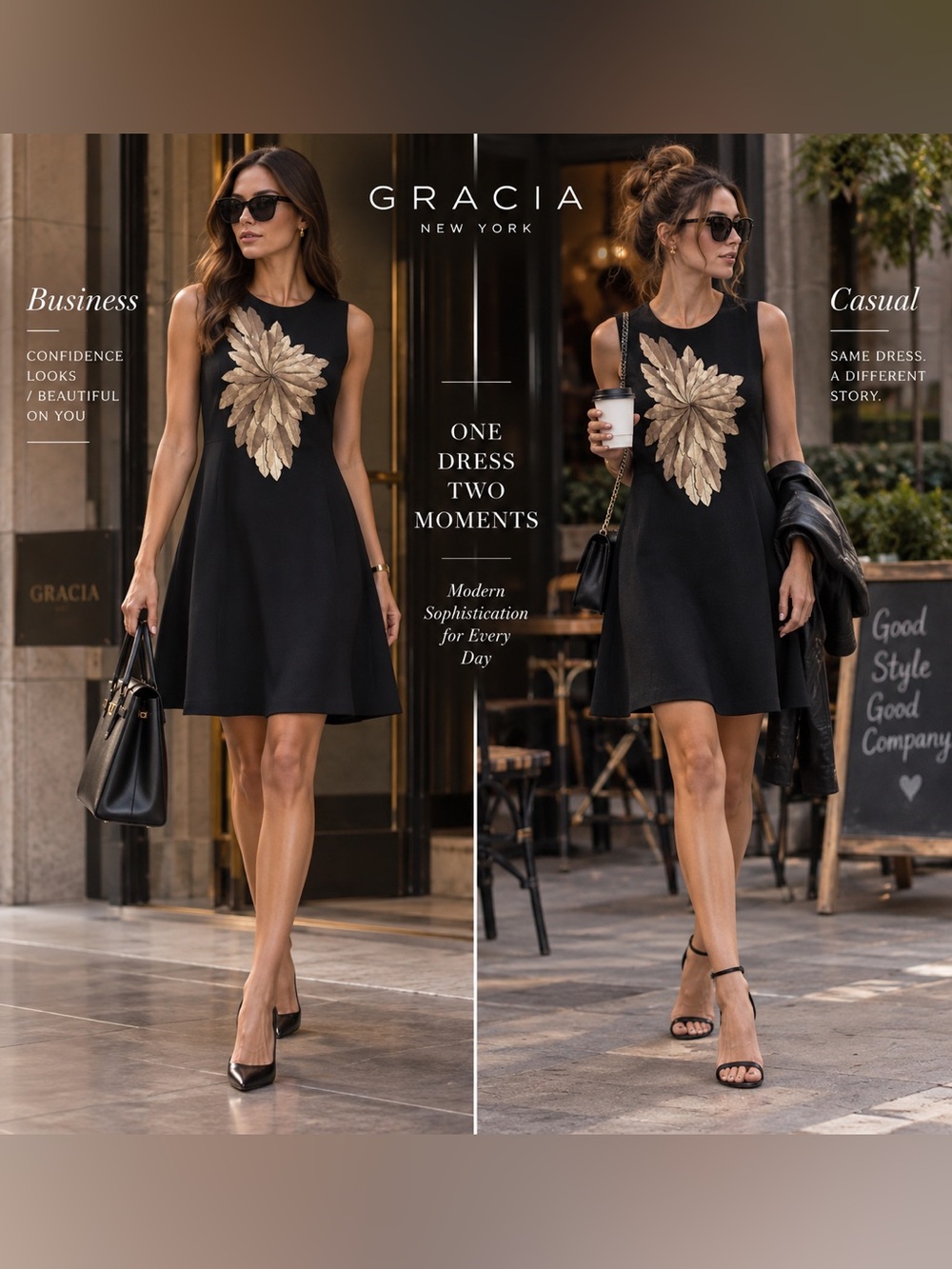GRACIA Stretch Golden Floral Faux Leather sleeveless Dress Size Small